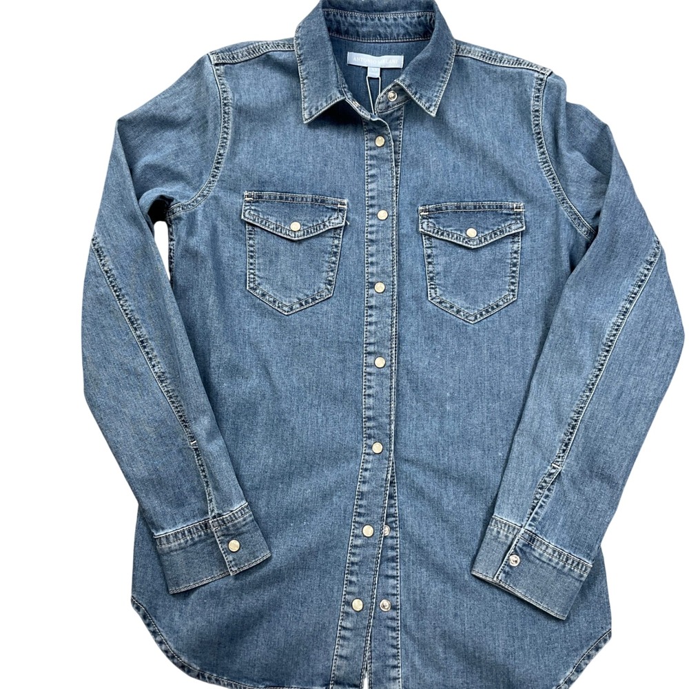 Antonio Melani Shirt Women XSmall Blue Denim‎ Western Long Sleeve Stretch NWT